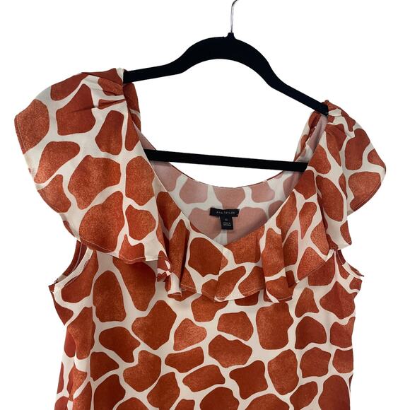 NWT Ann Taylor Orange Giraffe Print Ruffle Neck Shell Blouse Womens XS - Picture 4 of 8